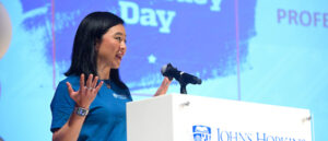 Hahrie Han speaking at a podium.
