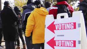 People in line to vote.