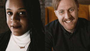 A collage of people.